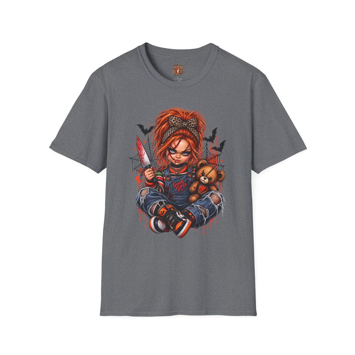 Good Girl Doll T-Shirt — Creepy Girl with Knife & Teddy Graphic Tee