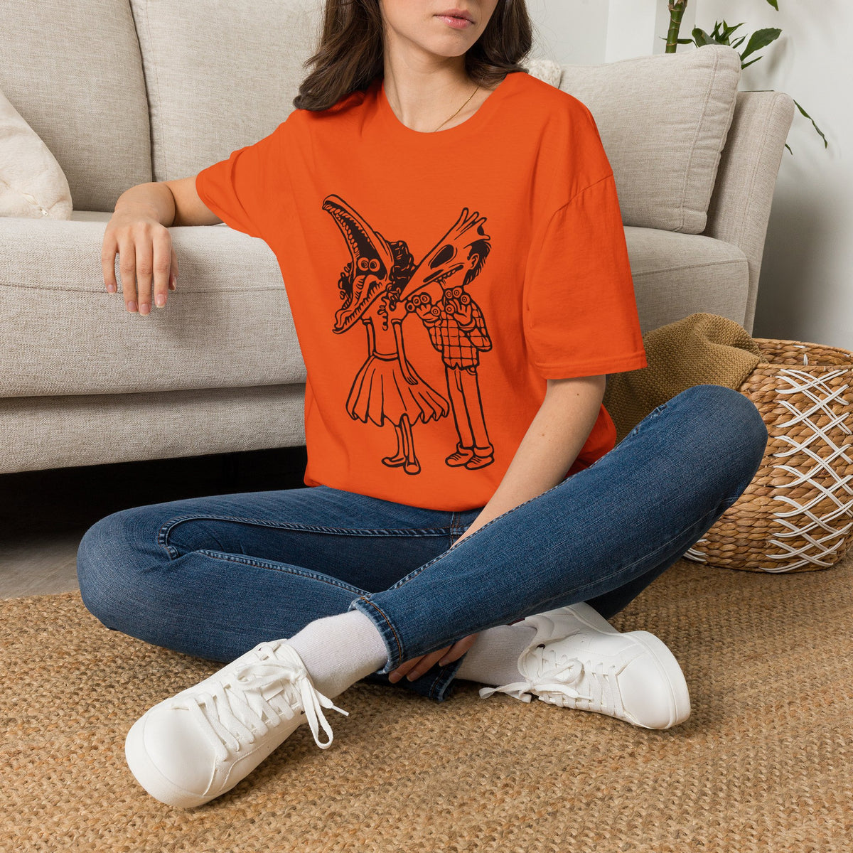 Bird Skull Duo T-Shirt — Quirky Gothic Cartoon Tee