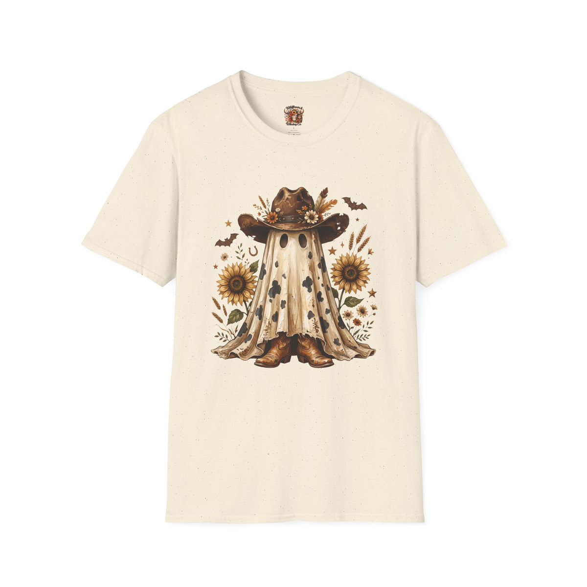 Ghost in Sunflowers T-Shirt — Fall Scarecrow Hat Halloween Tee