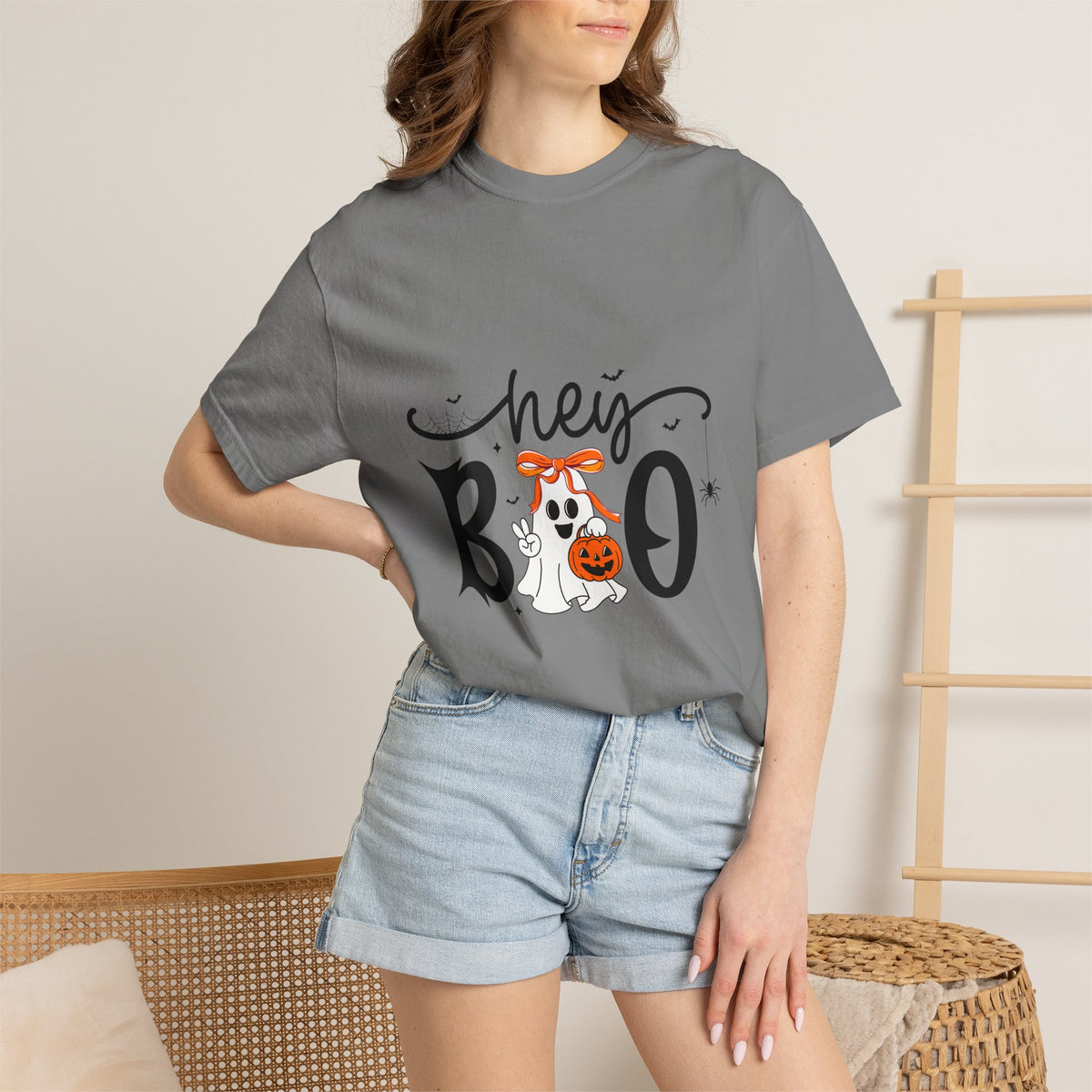 Hey Boo T-Shirt — Cute Ghost & Pumpkin Graphic Tee