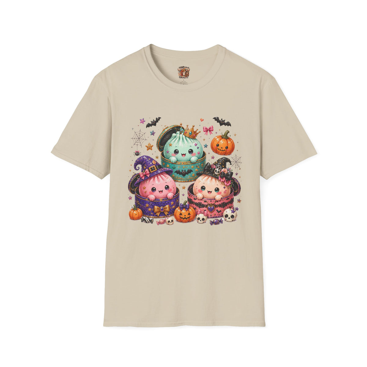 Cute Halloween Pumpkin Dumpling T-Shirt — Kawaii Witch & Crowned Pumpkin Design