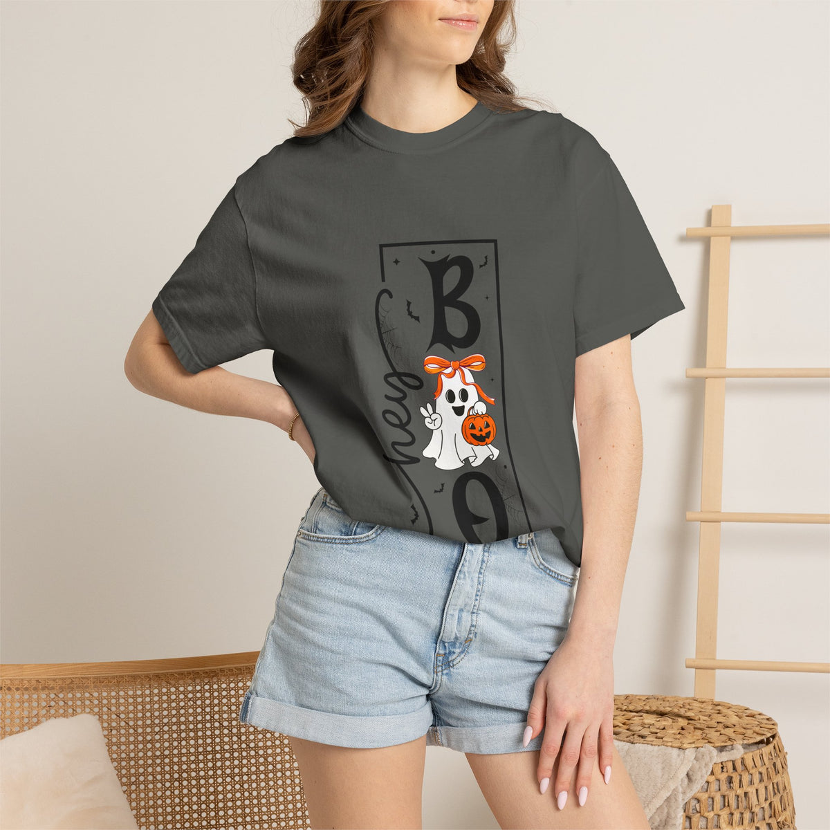 Hey Boo Halloween T-Shirt — Cute Ghost & Pumpkin Spooky Tee