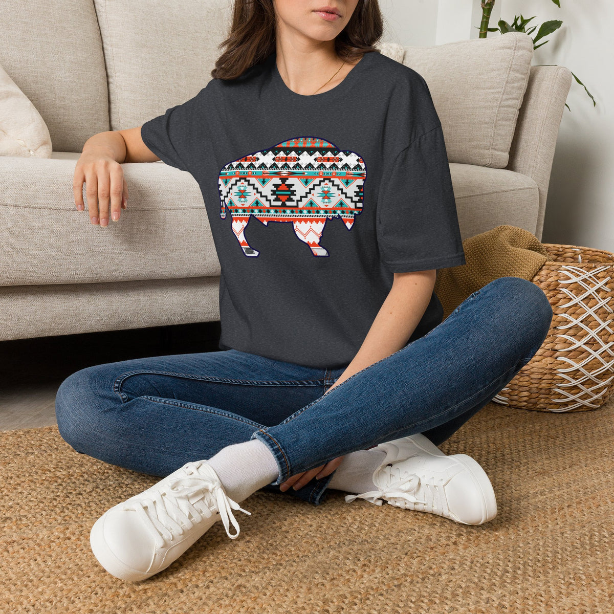 Southwest Pattern Buffalo T-Shirt — Aztec Bison Graphic Tee