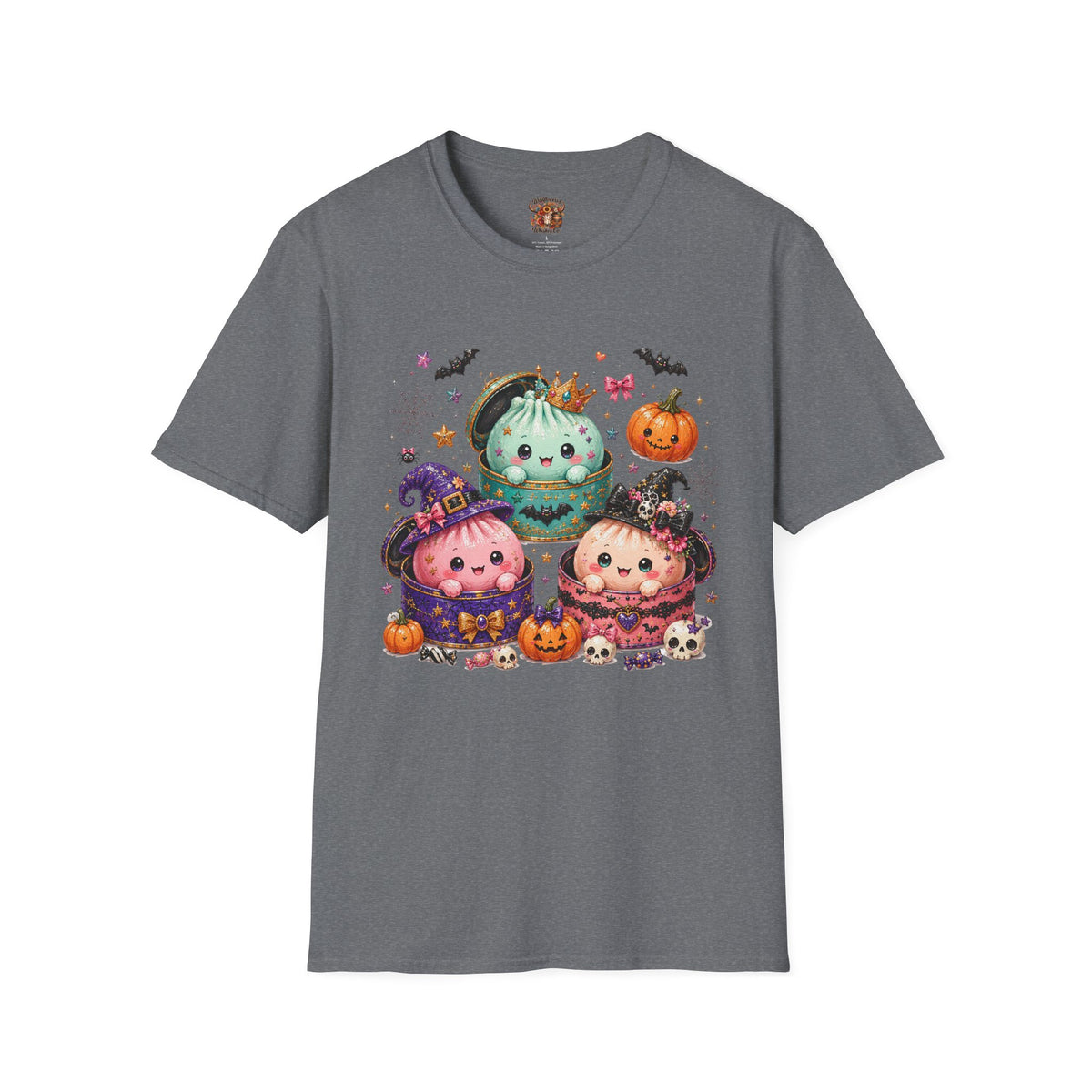 Cute Halloween Pumpkin Dumpling T-Shirt — Kawaii Witch & Crowned Pumpkin Design