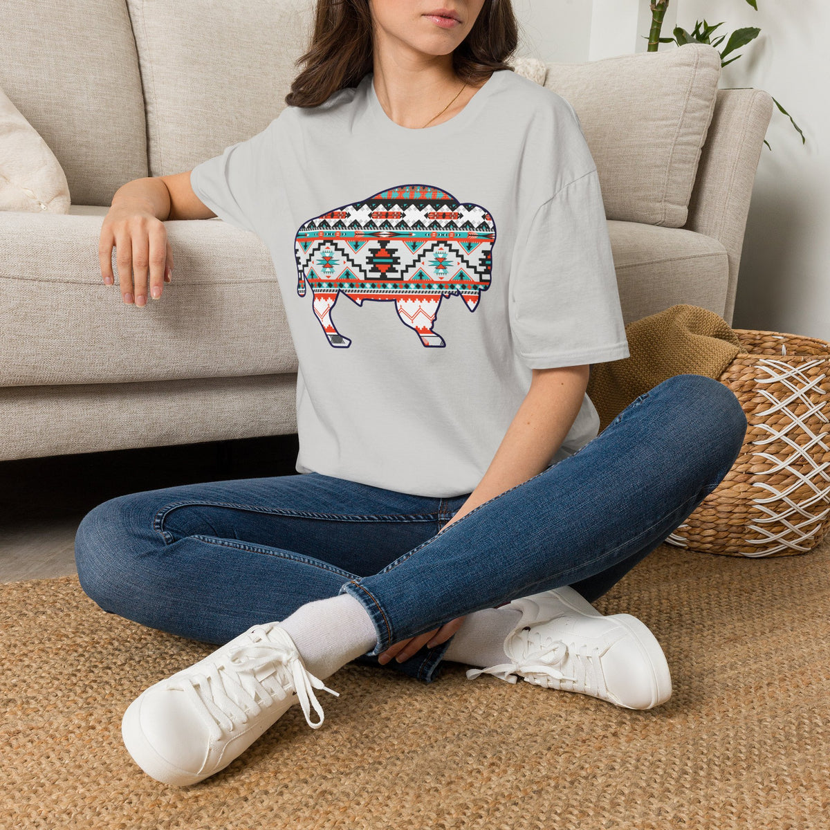 Southwest Pattern Buffalo T-Shirt — Aztec Bison Graphic Tee