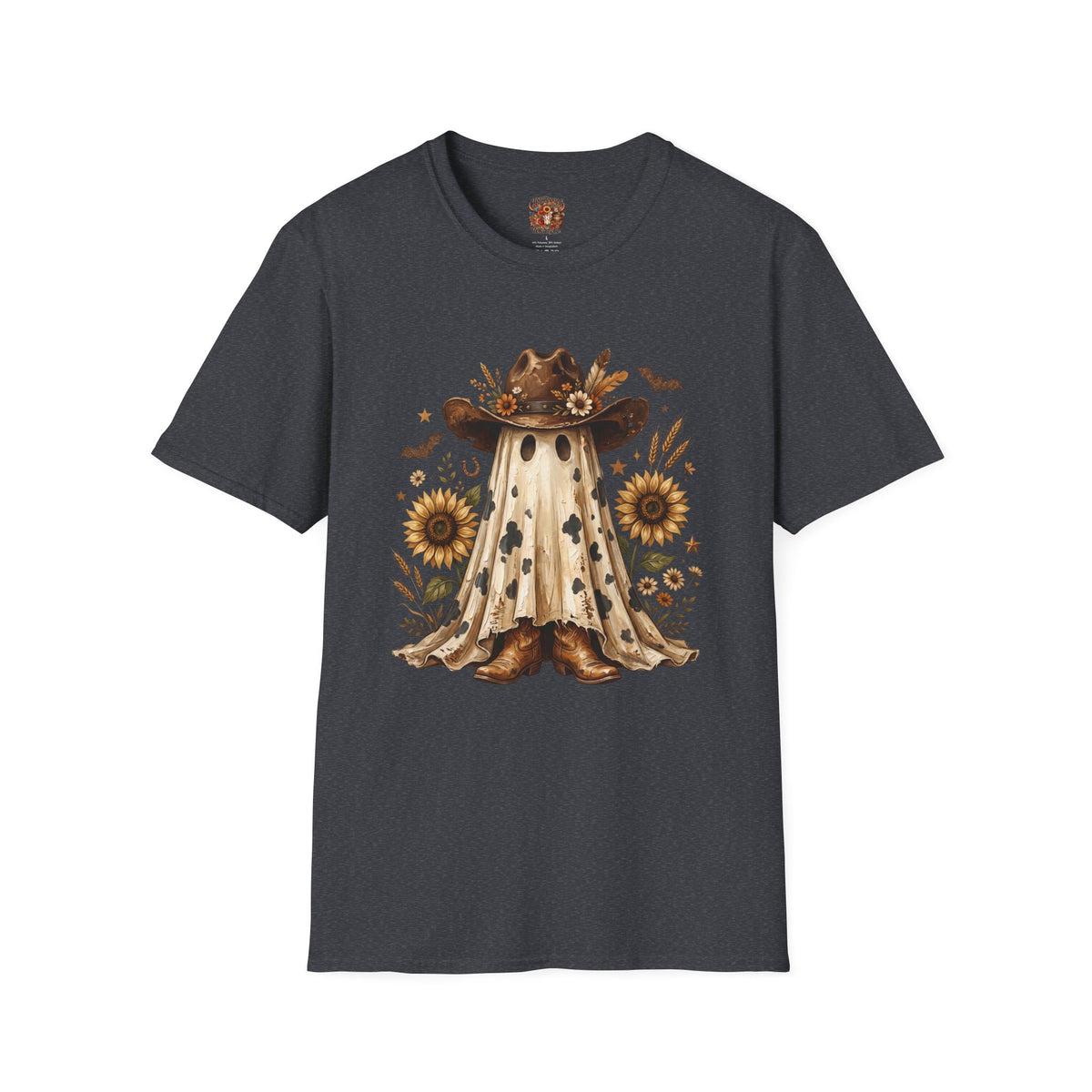 Ghost in Sunflowers T-Shirt — Fall Scarecrow Hat Halloween Tee