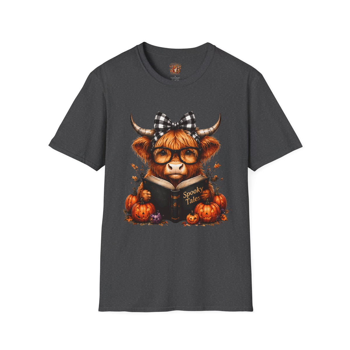 Highland Cow T-Shirt — Cute Plaid Bow Autumn Graphic Tee (Pumpkin Spice)