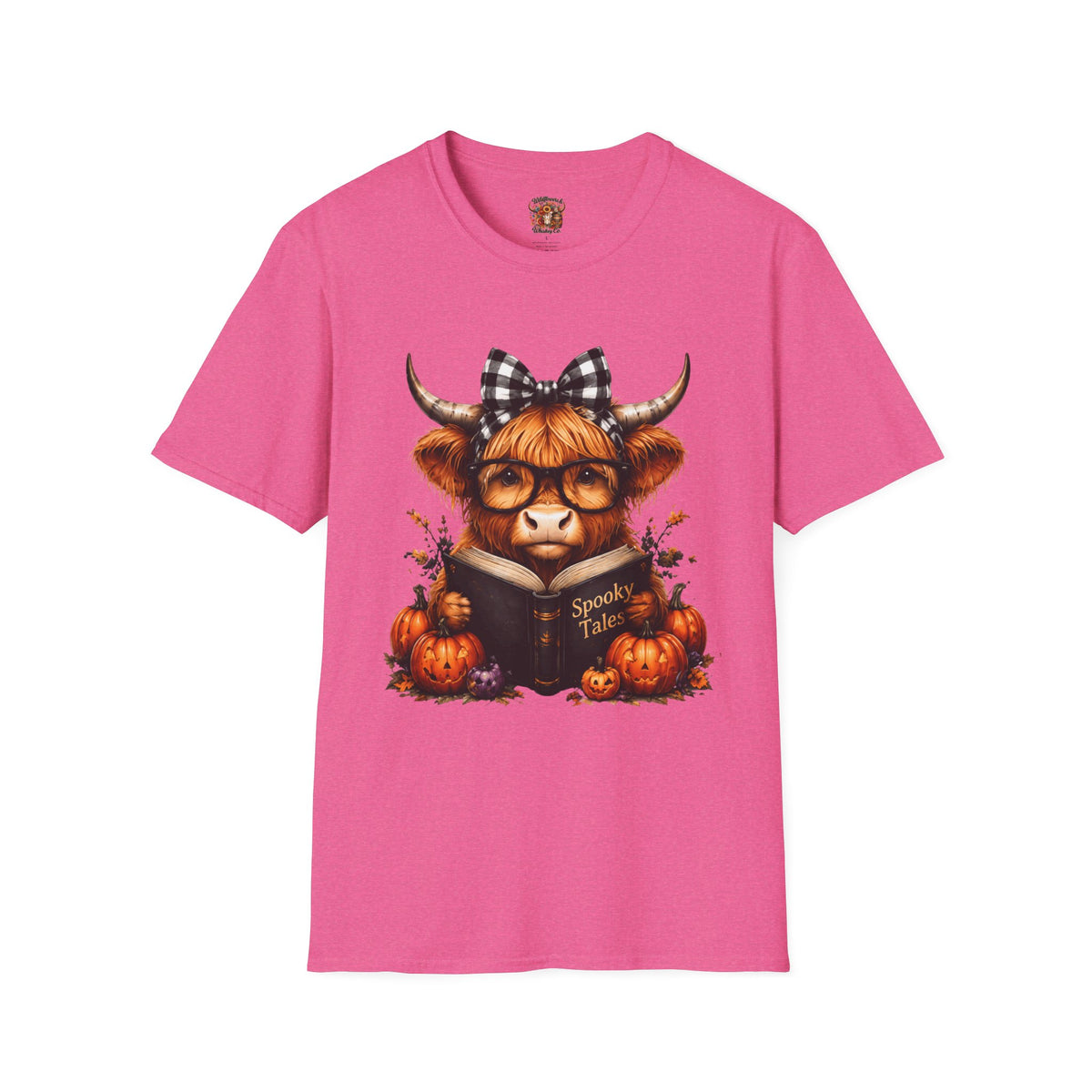 Highland Cow T-Shirt — Cute Plaid Bow Autumn Graphic Tee (Pumpkin Spice)
