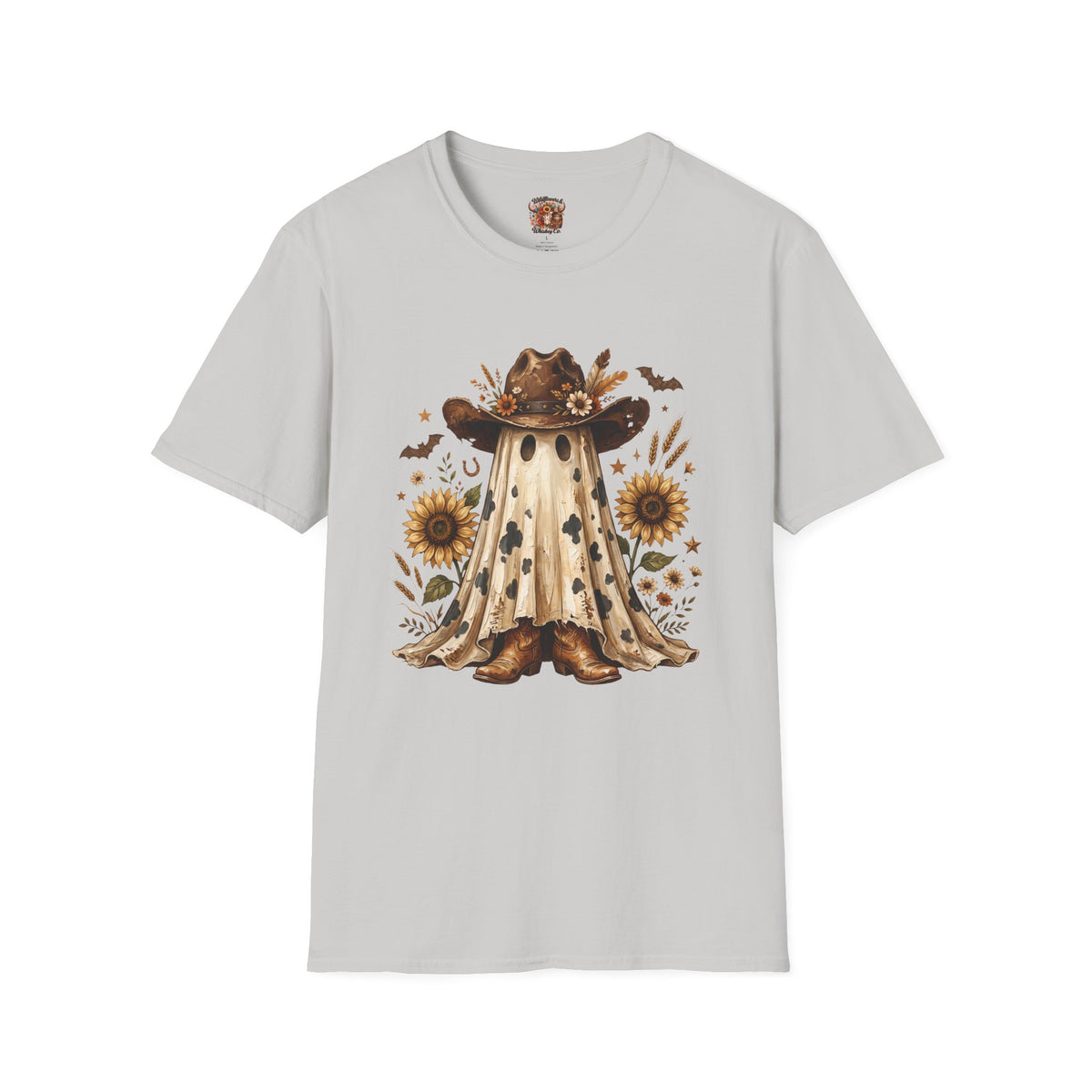 Ghost in Sunflowers T-Shirt — Fall Scarecrow Hat Halloween Tee