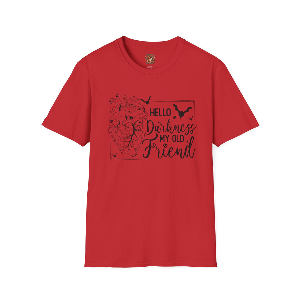 Hello Darkness My Old Friend T-Shirt — Gothic Heart & Bats Tee for Halloween