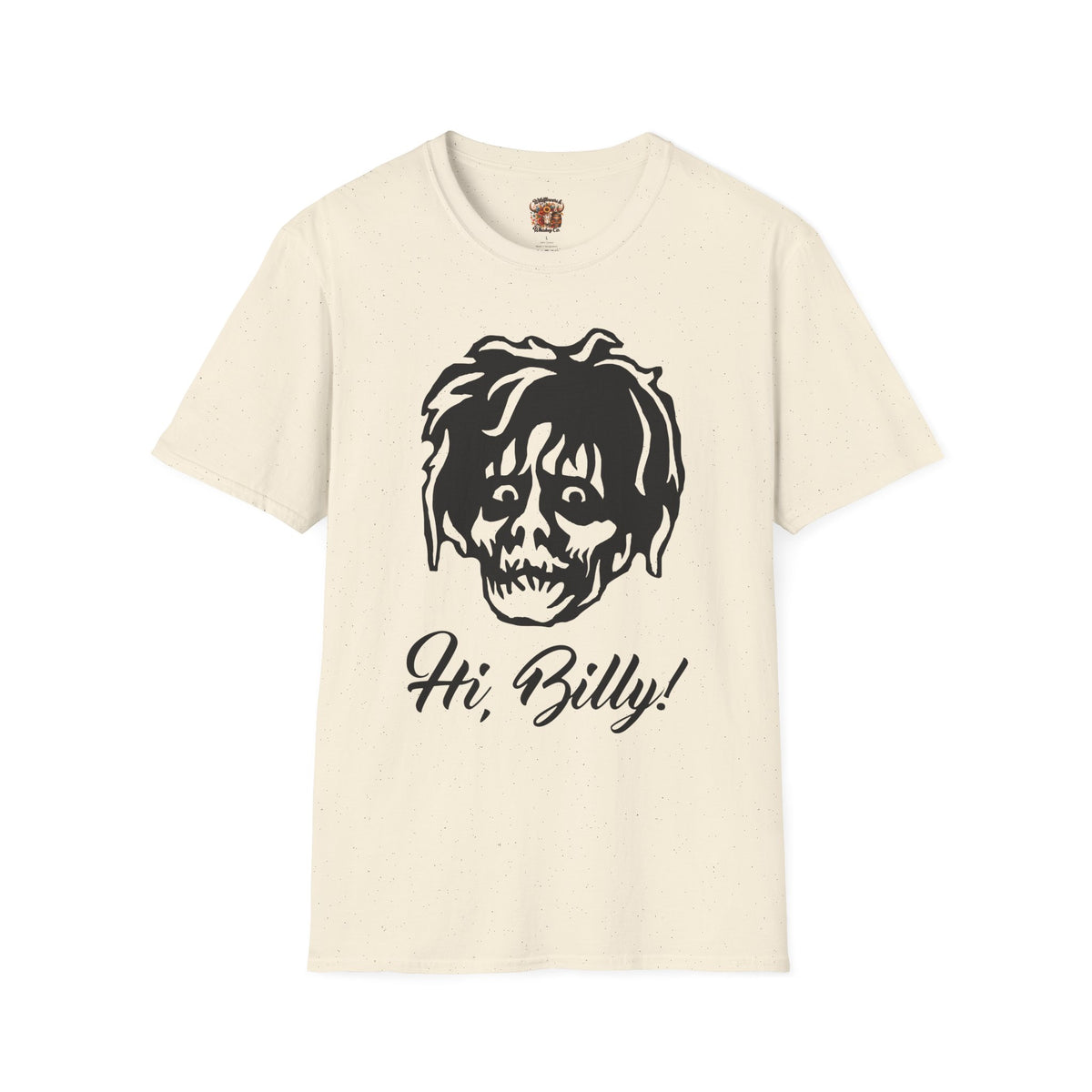 Hi, Billy! T‑Shirt — Retro Creepy Face Graphic Tee for Horror Fans