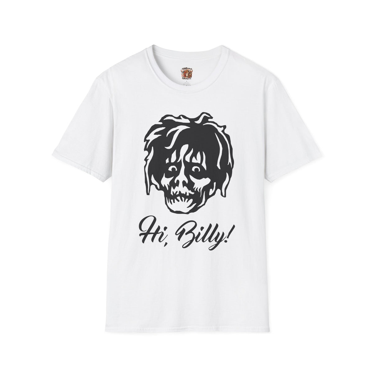 Hi, Billy! T‑Shirt — Retro Creepy Face Graphic Tee for Horror Fans