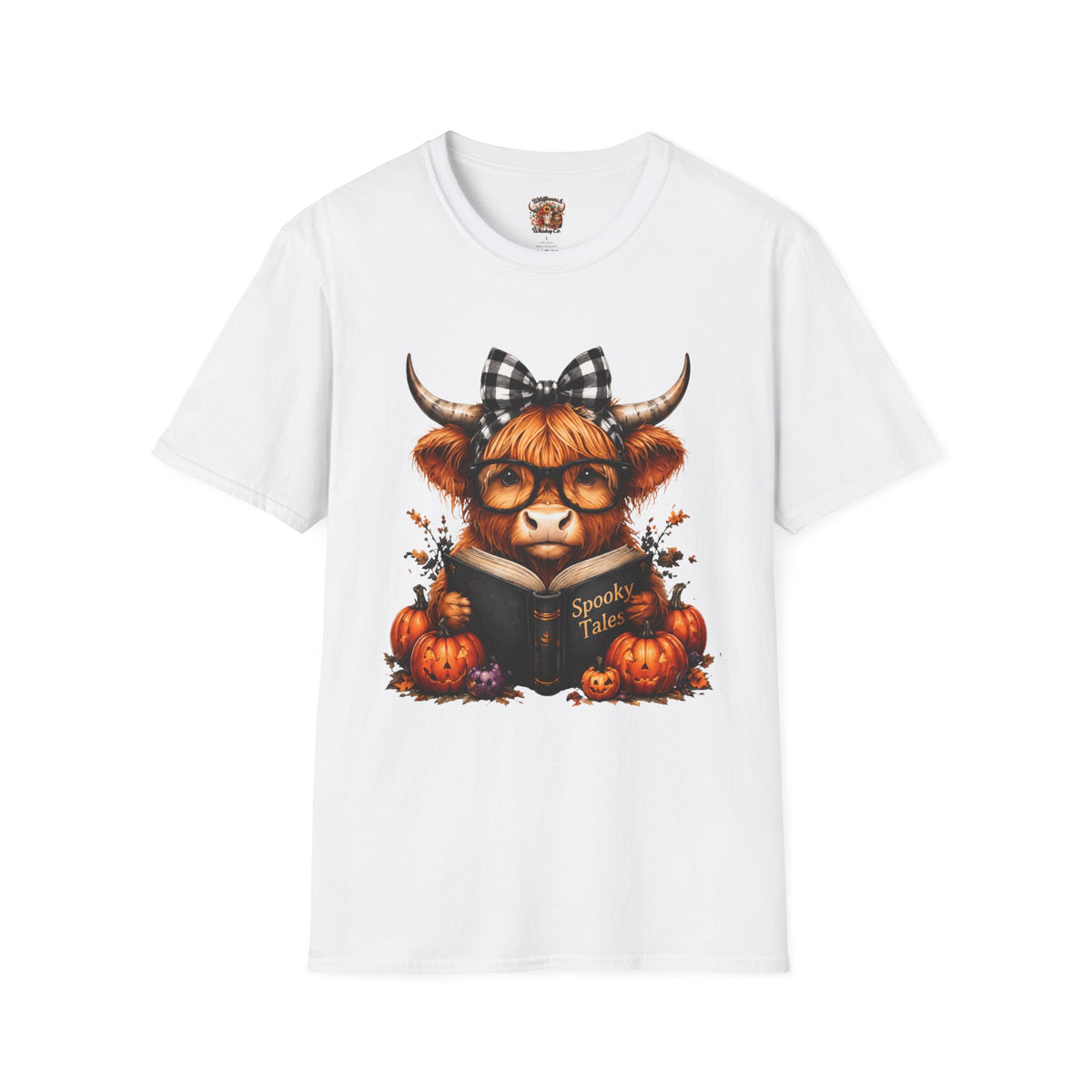 Highland Cow T-Shirt — Cute Plaid Bow Autumn Graphic Tee (Pumpkin Spice)