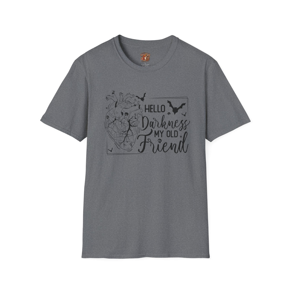 Hello Darkness My Old Friend T-Shirt — Gothic Heart & Bats Tee for Halloween