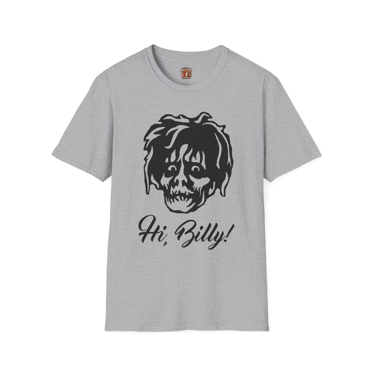 Hi, Billy! T‑Shirt — Retro Creepy Face Graphic Tee for Horror Fans