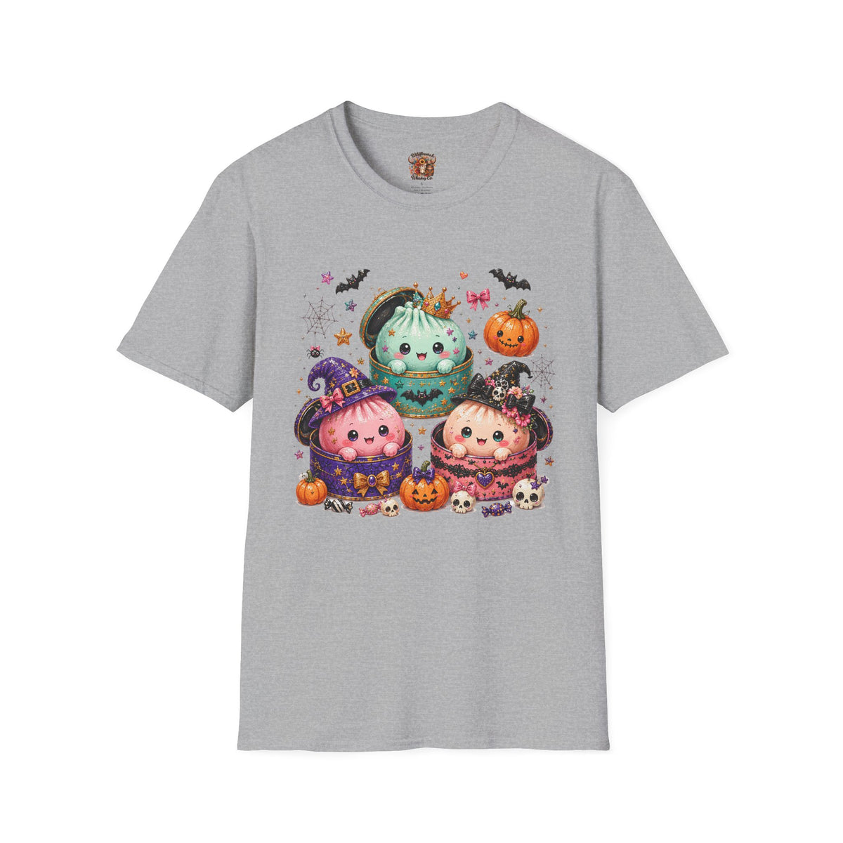 Cute Halloween Pumpkin Dumpling T-Shirt — Kawaii Witch & Crowned Pumpkin Design