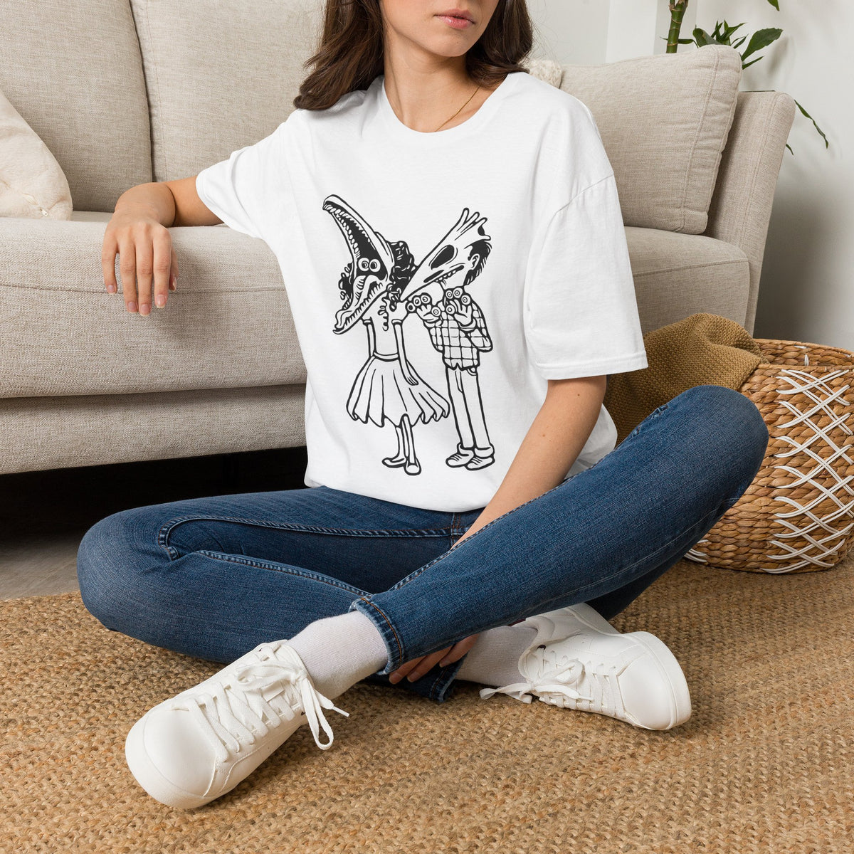 Bird Skull Duo T-Shirt — Quirky Gothic Cartoon Tee