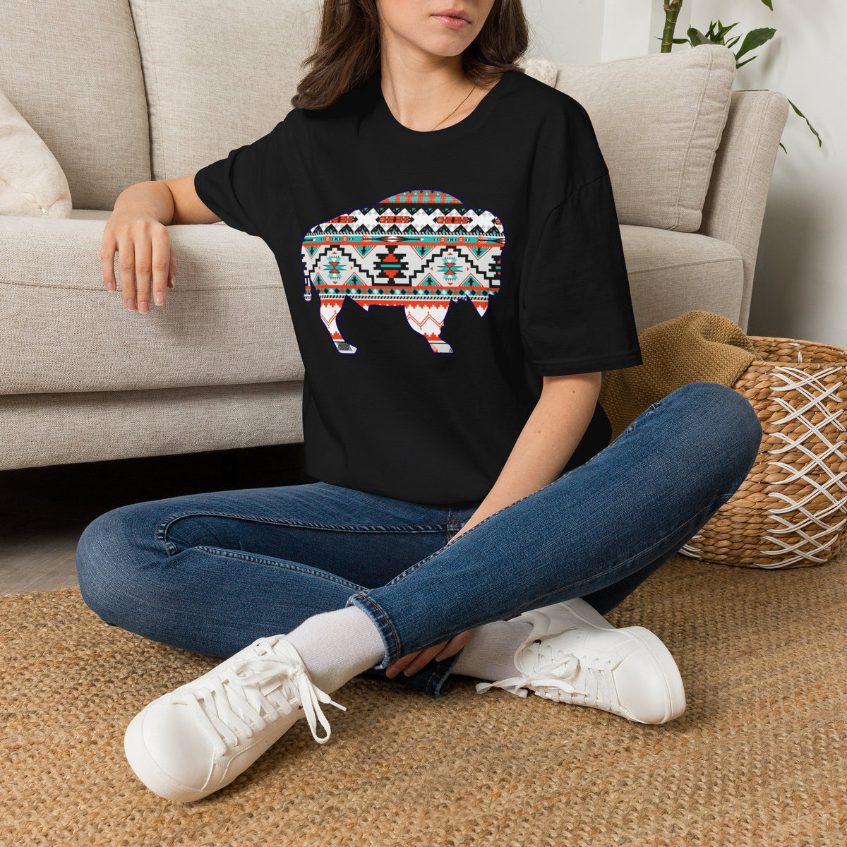 Southwest Pattern Buffalo T-Shirt — Aztec Bison Graphic Tee