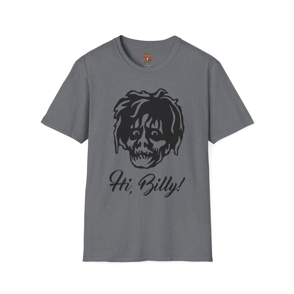 Hi, Billy! T‑Shirt — Retro Creepy Face Graphic Tee for Horror Fans