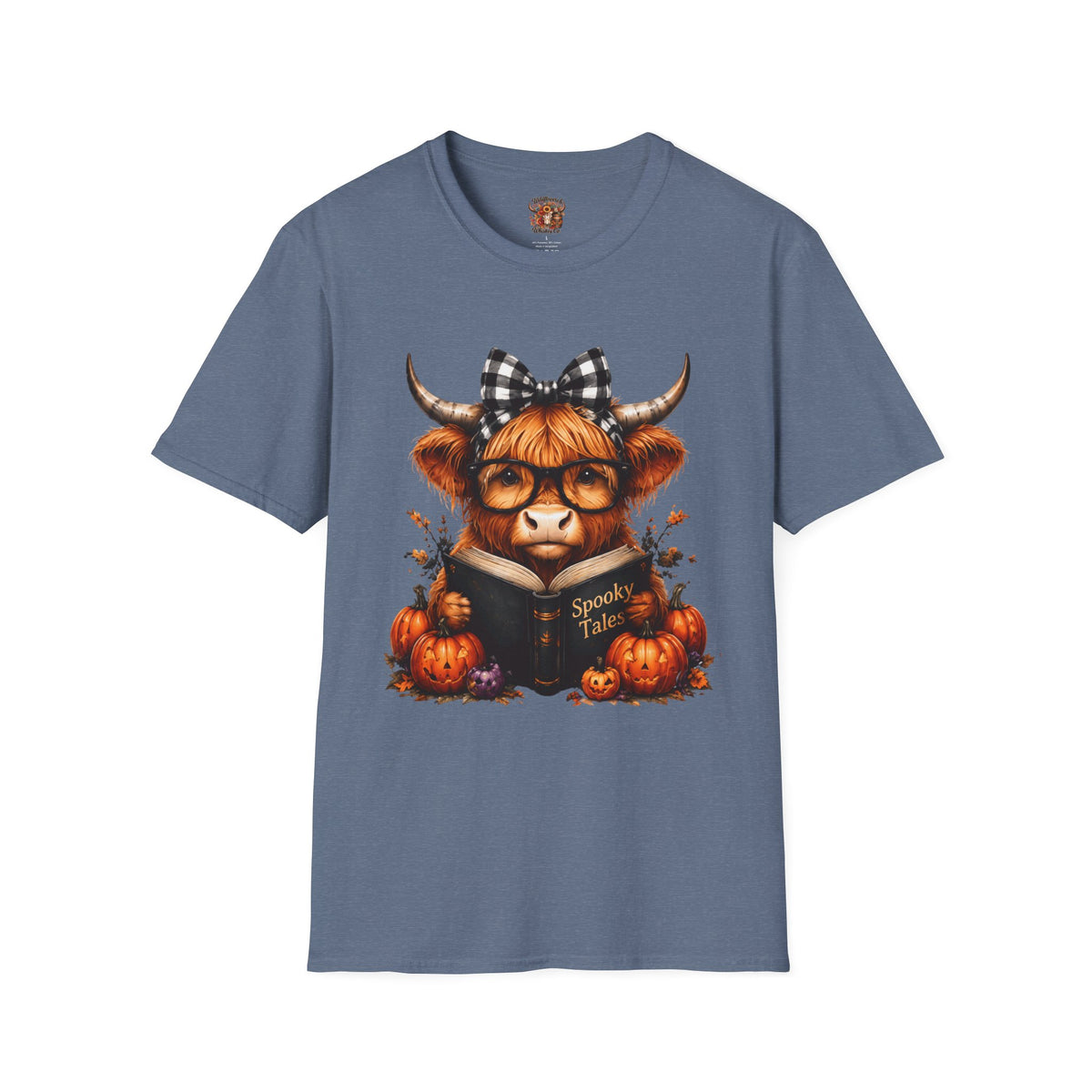 Highland Cow T-Shirt — Cute Plaid Bow Autumn Graphic Tee (Pumpkin Spice)