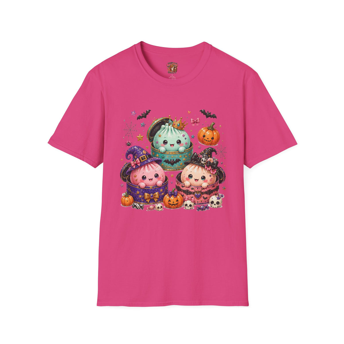 Cute Halloween Pumpkin Dumpling T-Shirt — Kawaii Witch & Crowned Pumpkin Design