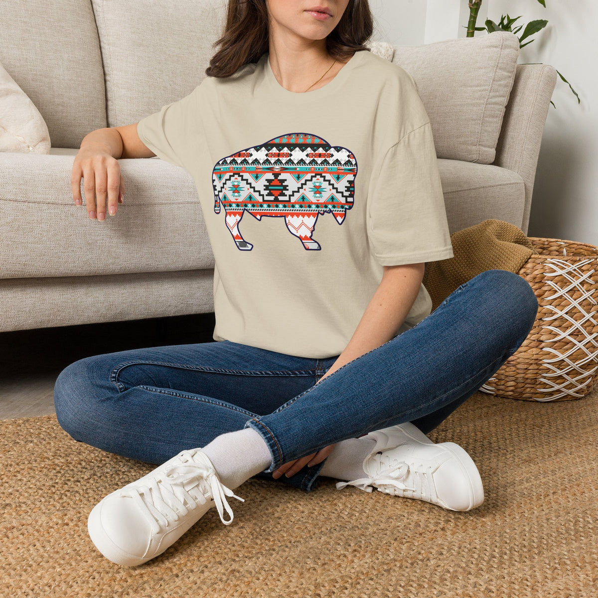 Southwest Pattern Buffalo T-Shirt — Aztec Bison Graphic Tee