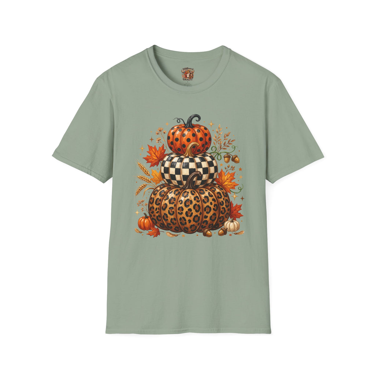 Stacked Pattern Pumpkins T-Shirt — Fall Leopard & Check Halloween Tee