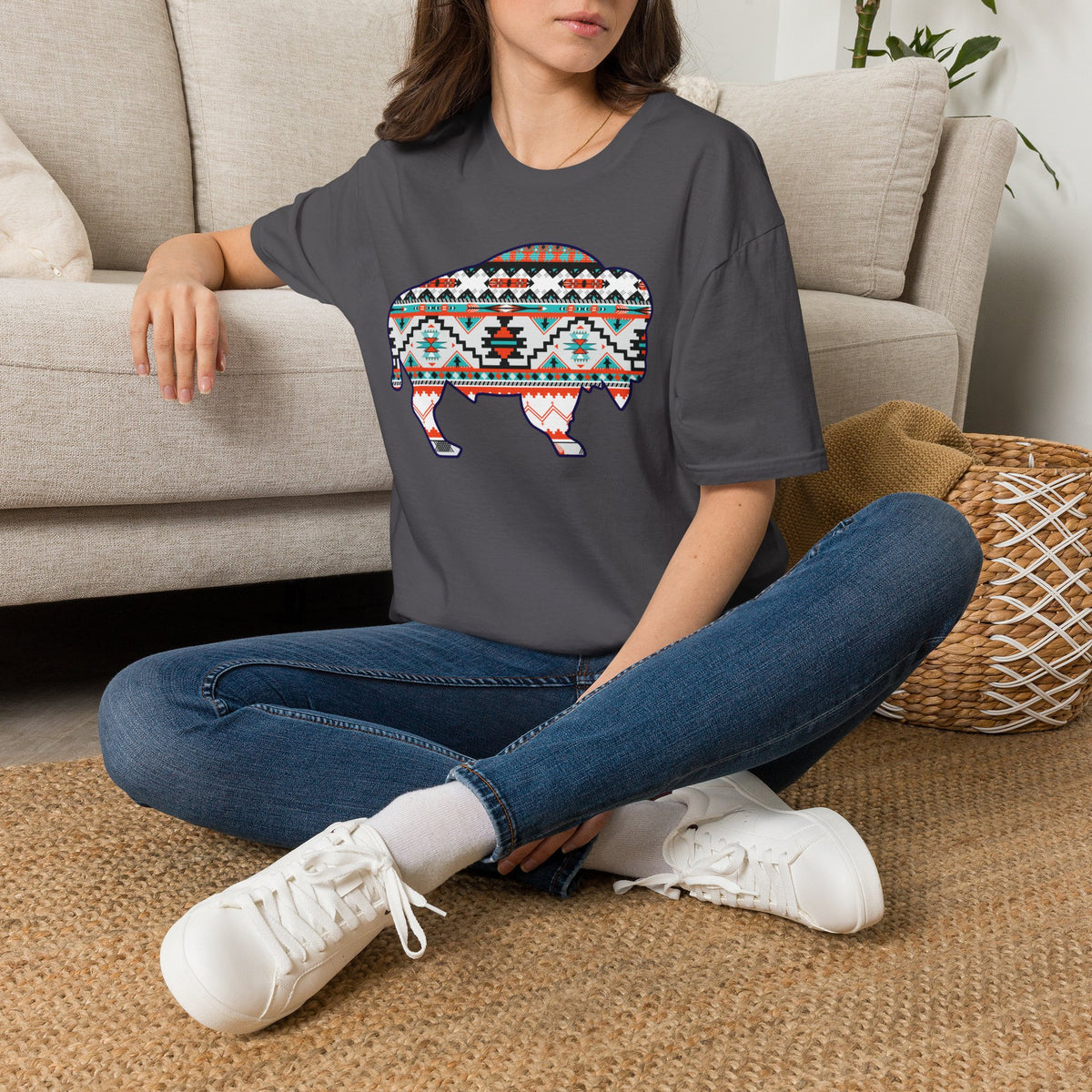 Southwest Pattern Buffalo T-Shirt — Aztec Bison Graphic Tee