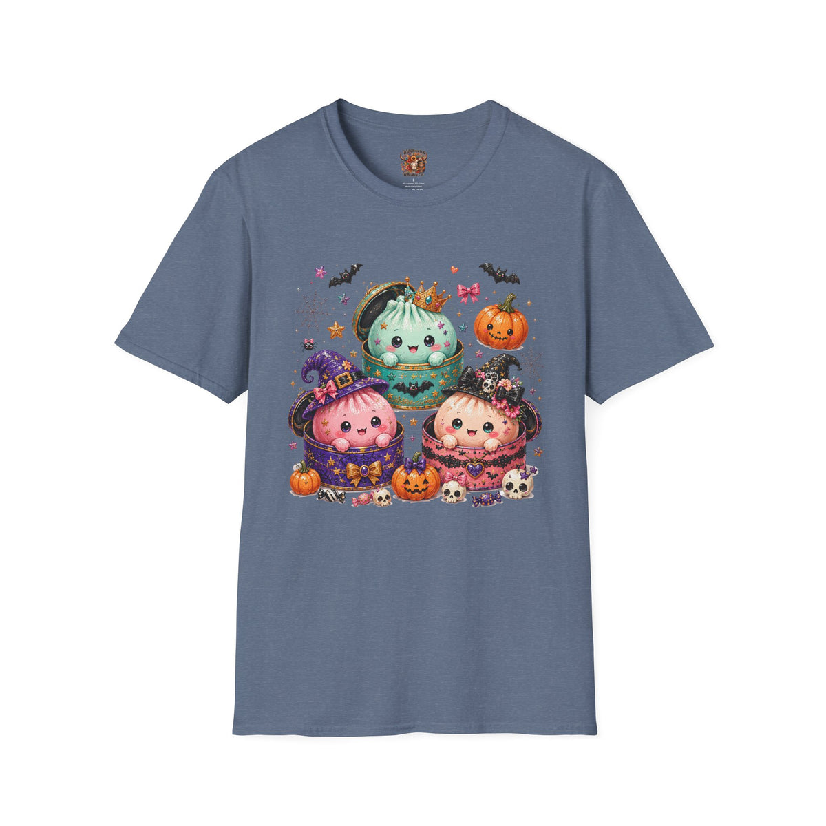 Cute Halloween Pumpkin Dumpling T-Shirt — Kawaii Witch & Crowned Pumpkin Design