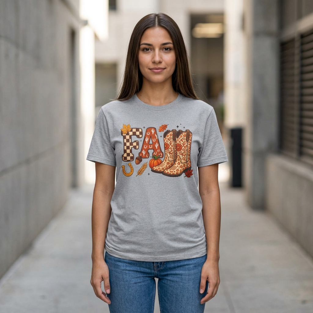 Fall Cowboy Boots T-Shirt — Autumn Farm & Pumpkin Graphic Tee