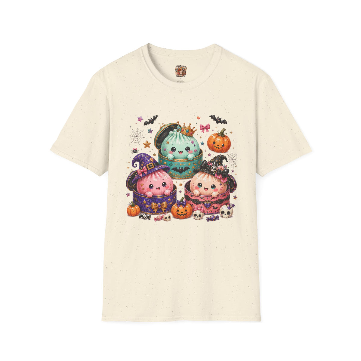 Cute Halloween Pumpkin Dumpling T-Shirt — Kawaii Witch & Crowned Pumpkin Design