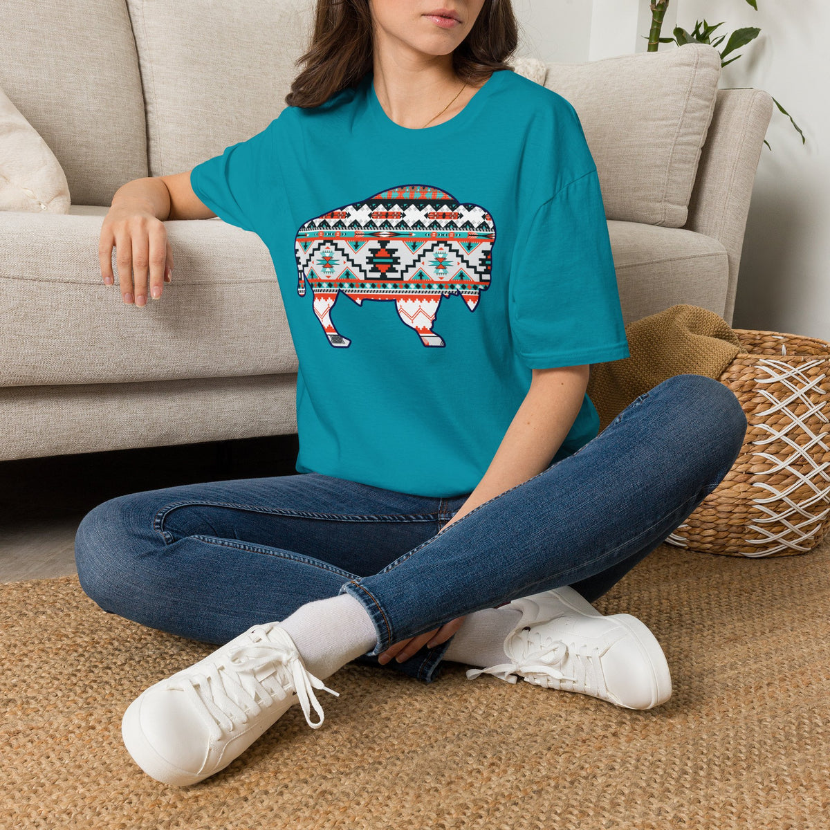 Southwest Pattern Buffalo T-Shirt — Aztec Bison Graphic Tee