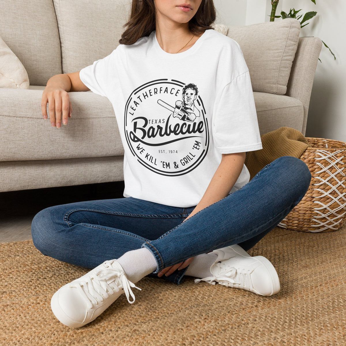 Barbecue T-Shirt — 'Leatherface Texas Barbecue' Retro BBQ Logo Tee