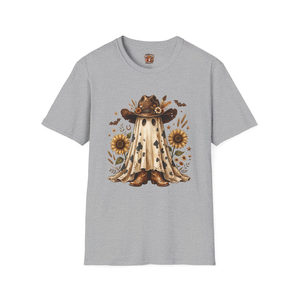 Ghost in Sunflowers T-Shirt — Fall Scarecrow Hat Halloween Tee
