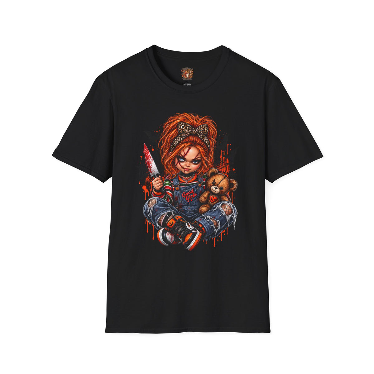 Good Girl Doll T-Shirt — Creepy Girl with Knife & Teddy Graphic Tee