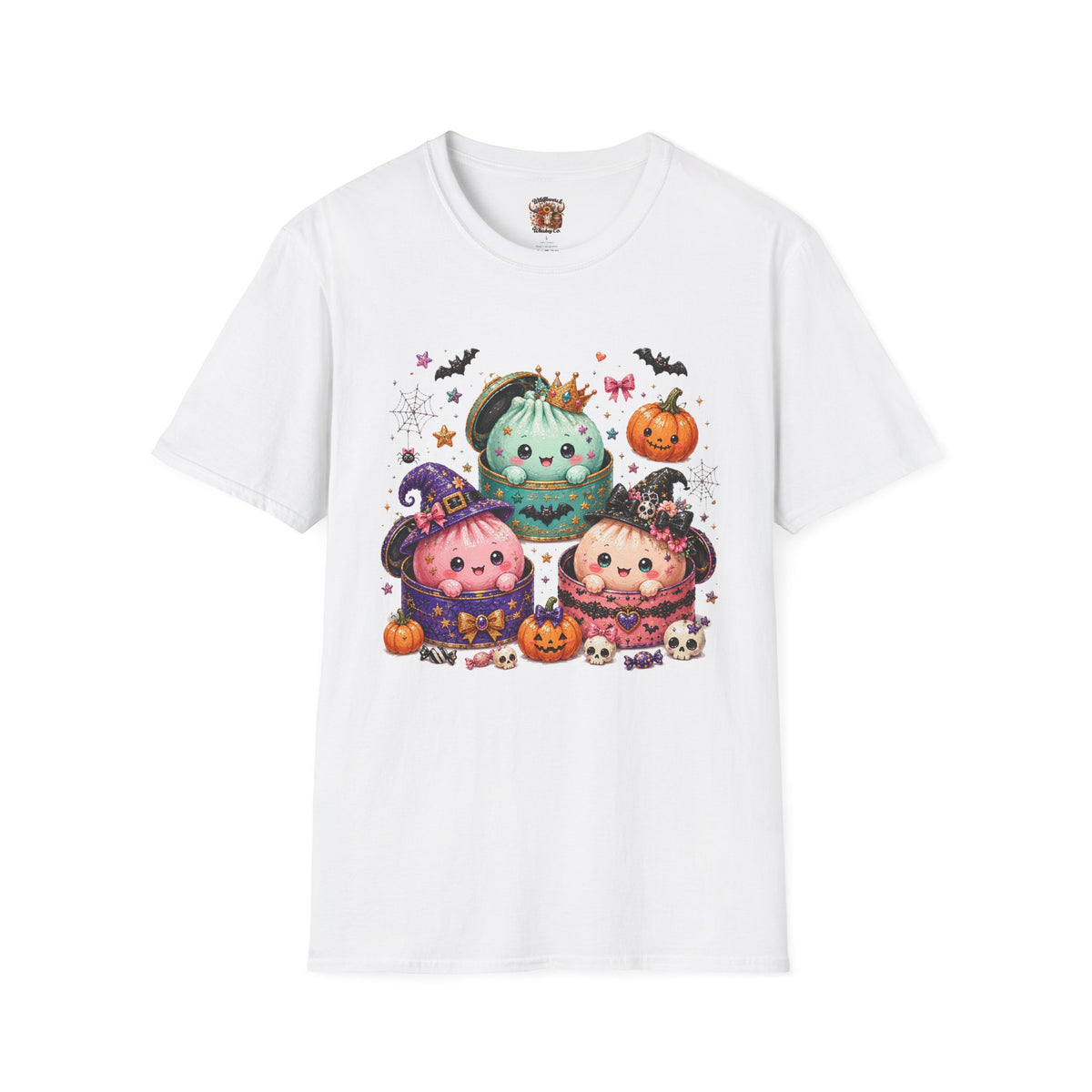 Cute Halloween Pumpkin Dumpling T-Shirt — Kawaii Witch & Crowned Pumpkin Design