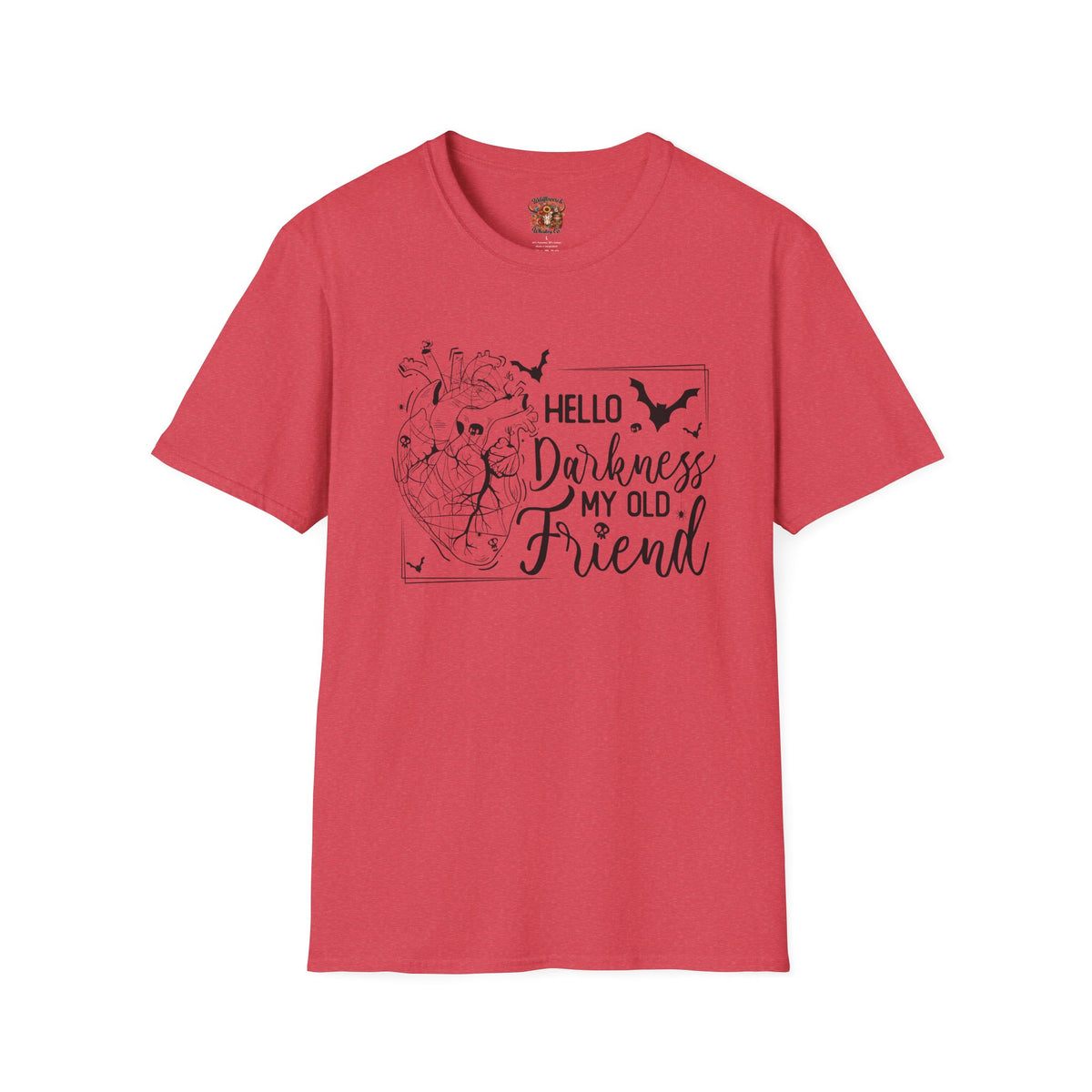 Hello Darkness My Old Friend T-Shirt — Gothic Heart & Bats Tee for Halloween