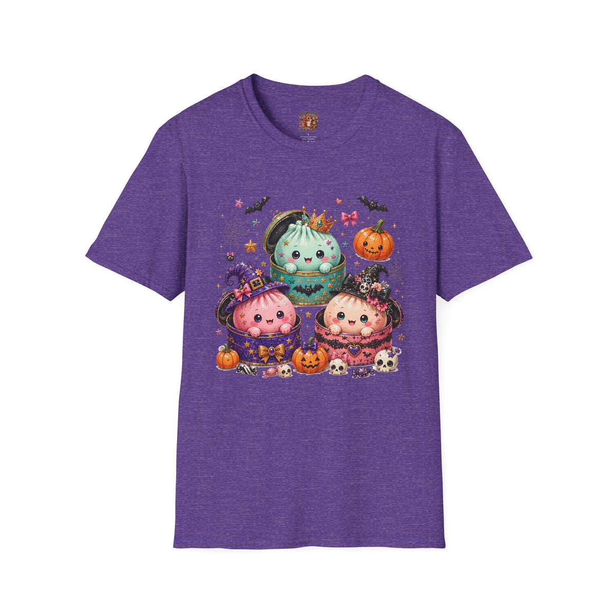 Cute Halloween Pumpkin Dumpling T-Shirt — Kawaii Witch & Crowned Pumpkin Design