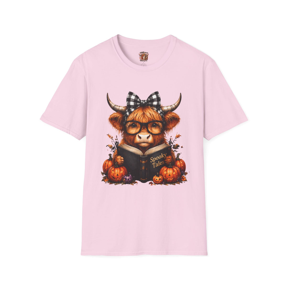 Highland Cow T-Shirt — Cute Plaid Bow Autumn Graphic Tee (Pumpkin Spice)