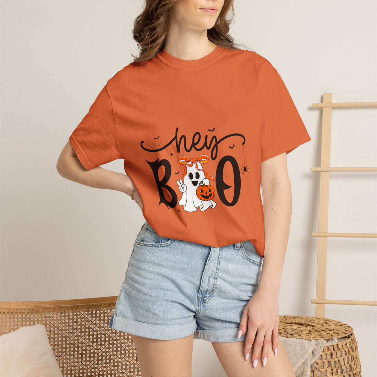 Hey Boo T-Shirt — Cute Ghost & Pumpkin Graphic Tee