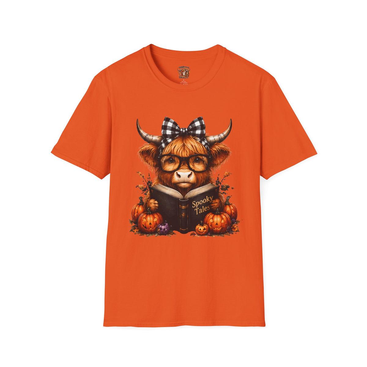 Highland Cow T-Shirt — Cute Plaid Bow Autumn Graphic Tee (Pumpkin Spice)