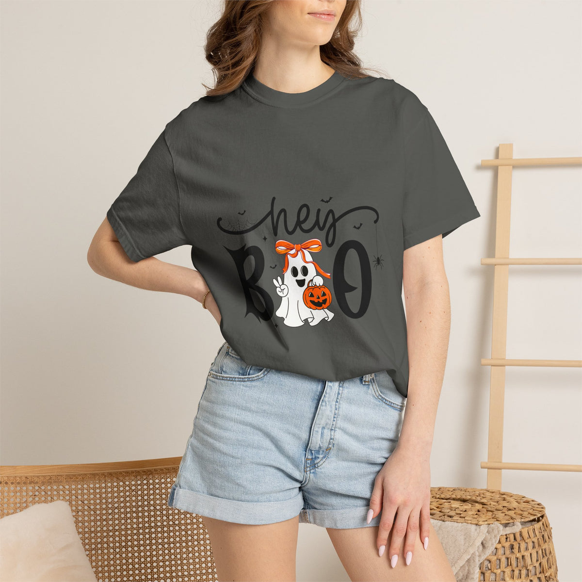 Hey Boo T-Shirt — Cute Ghost & Pumpkin Graphic Tee
