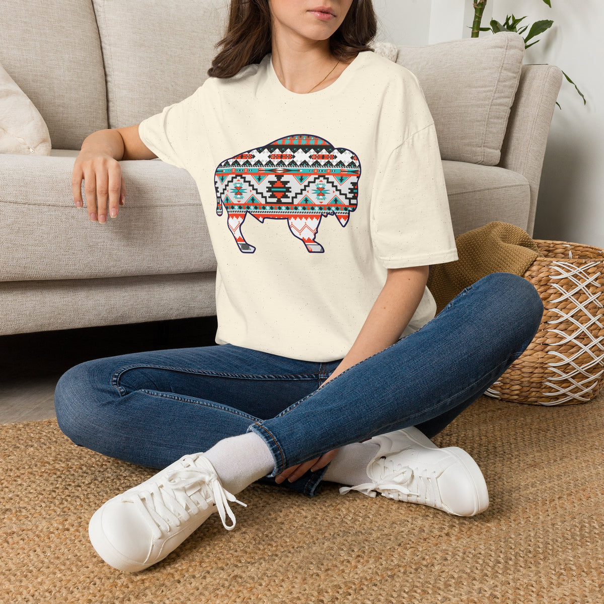 Southwest Pattern Buffalo T-Shirt — Aztec Bison Graphic Tee