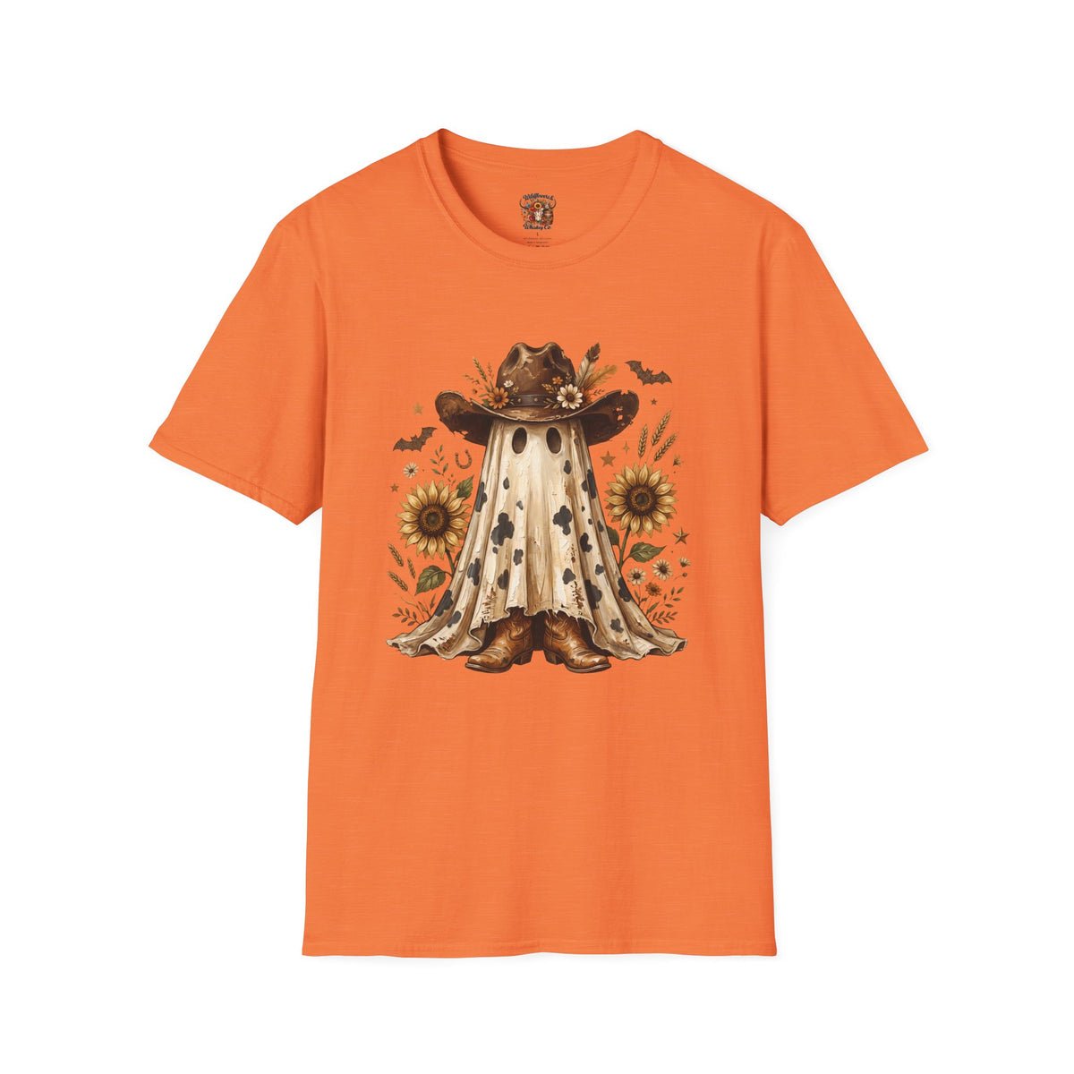 Ghost in Sunflowers T-Shirt — Fall Scarecrow Hat Halloween Tee