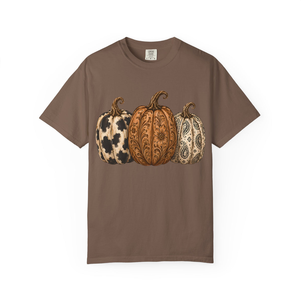 Pumpkin Trio Graphic T-Shirt — Rustic Paisley & Cowhide Fall Tee