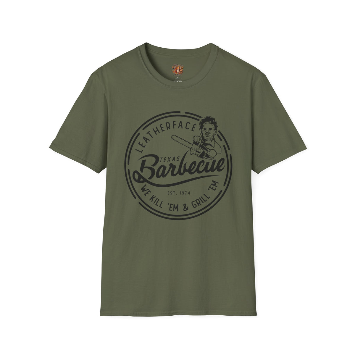 Barbecue T-Shirt — 'Leatherface Texas Barbecue' Retro BBQ Logo Tee