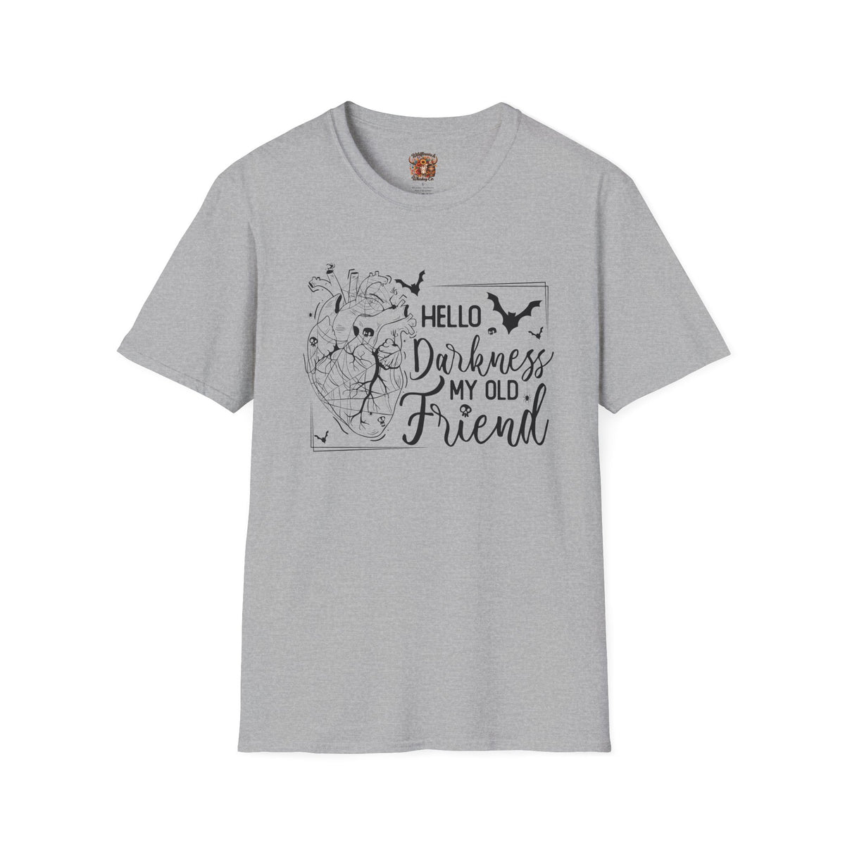 Hello Darkness My Old Friend T-Shirt — Gothic Heart & Bats Tee for Halloween