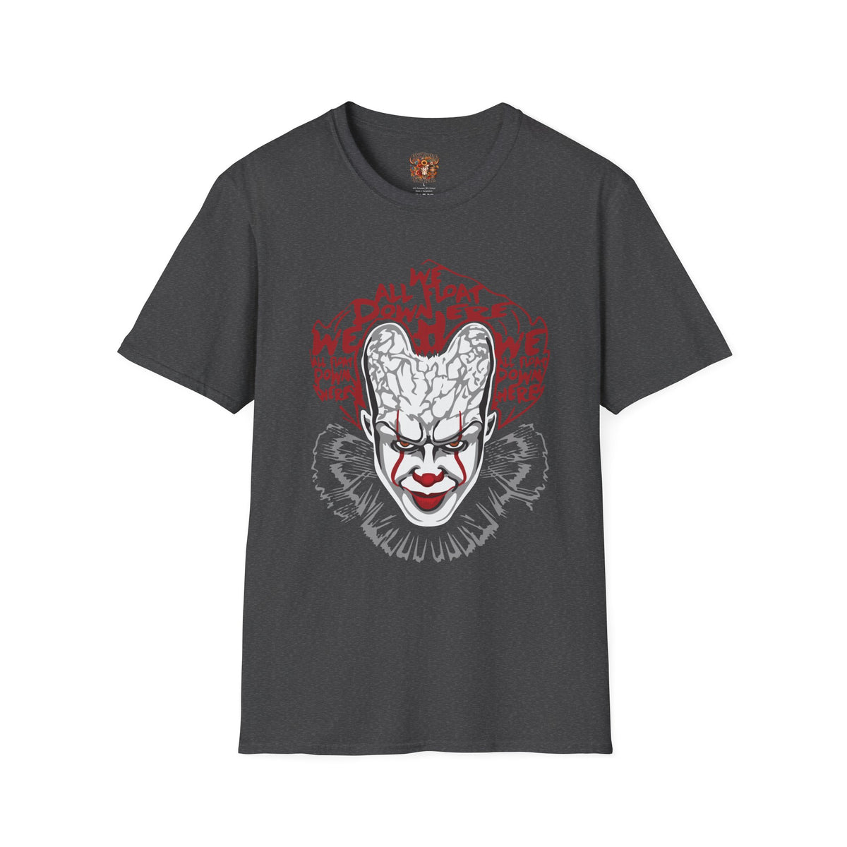 Horror Clown Graphic T-Shirt — "We All Float Down Here" Scary Face Tee