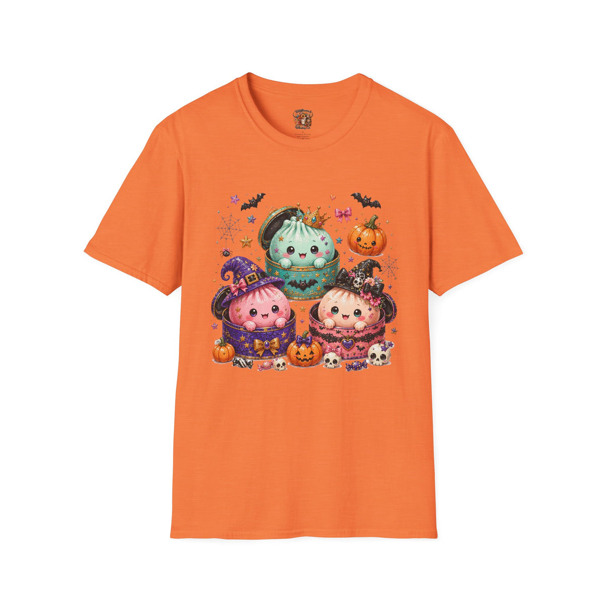 Cute Halloween Pumpkin Dumpling T-Shirt — Kawaii Witch & Crowned Pumpkin Design