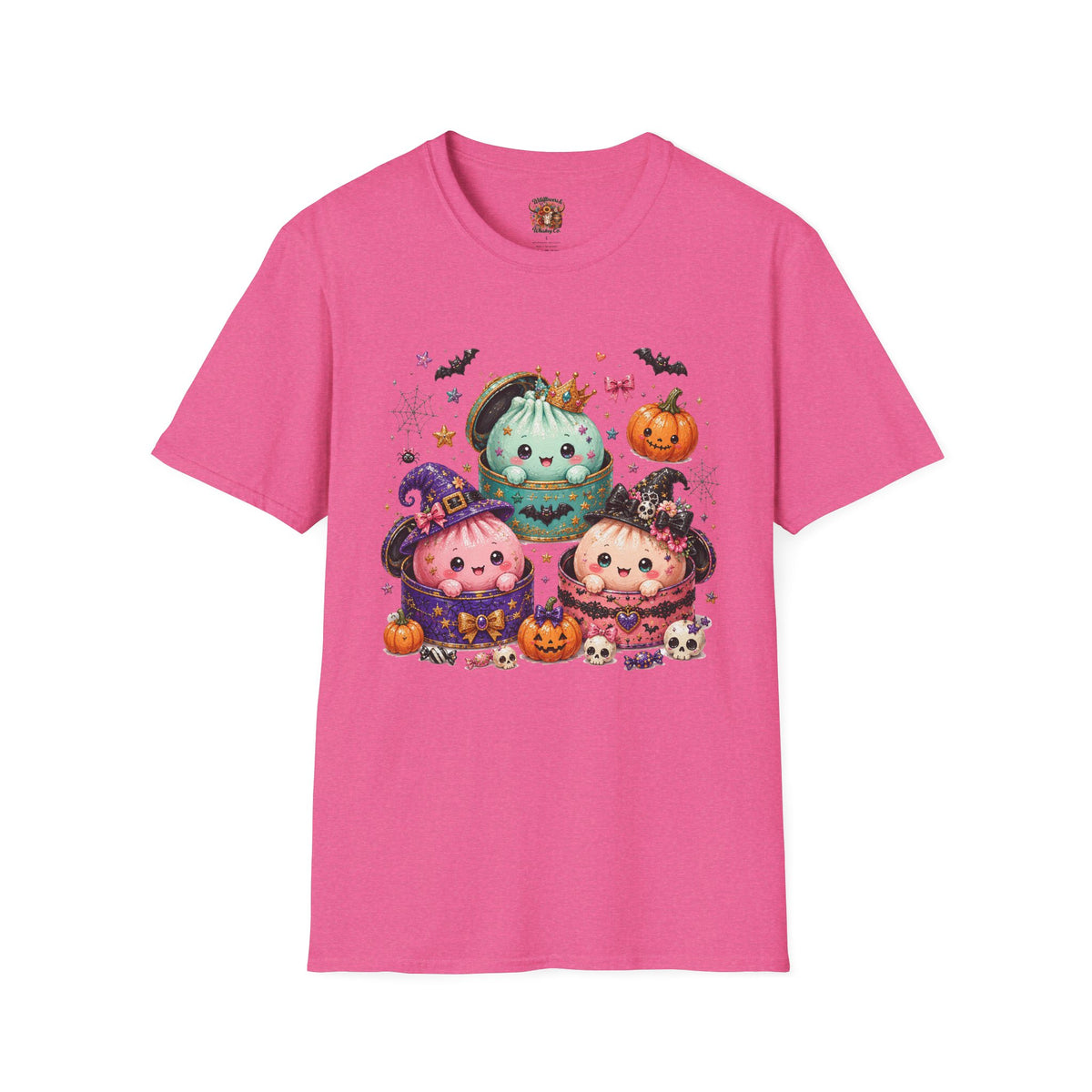 Cute Halloween Pumpkin Dumpling T-Shirt — Kawaii Witch & Crowned Pumpkin Design